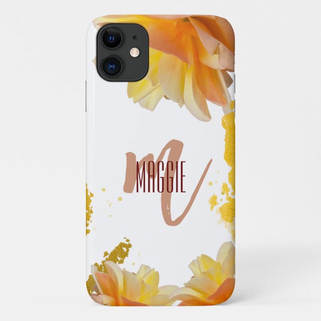 Capa Para iPhone 11 Monograma floral de luxo l Moderno e na moda (Verso)