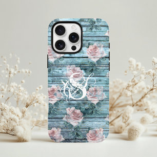 Capa Para iPhone 11 Monograma Floral Rosa Turquoise chique