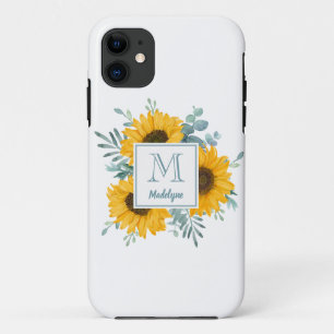 Capa Para iPhone 11 Monograma Floral Sunflower Personalizado