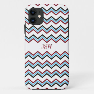 Capa Para iPhone 11 Monograma formal do teste padrão do vermelho azul