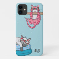 Monograma Funny Whimsical Cats Trendy Modern