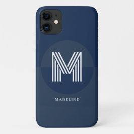 Capa Para iPhone 11 Monograma Geométrico Moderno Azul Marinho na moda