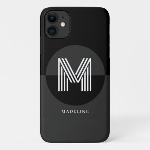 Capa Para iPhone 11 Monograma Geométrico Moderno da Cinza Preta na mod