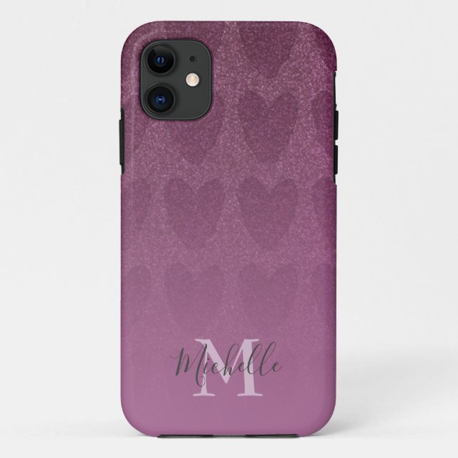 Capa Para iPhone 11 Monograma Girly Glitter Rosa (Verso)