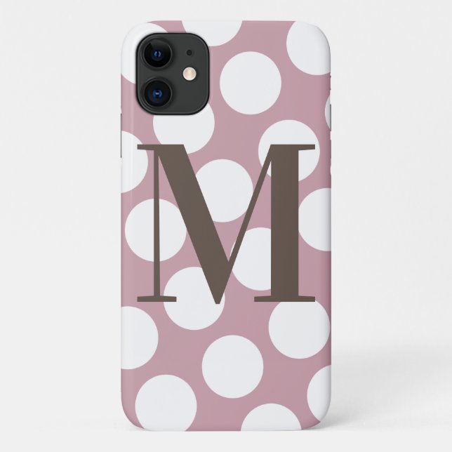 Capa Para iPhone 11 Monograma Grande de Bolinhas Branco e Rosa Empoeir (Verso)