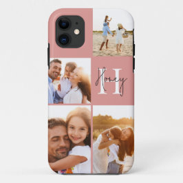 Capa Para iPhone 11 Monograma inicial cor-de-rosa com imagem moderna
