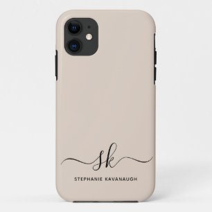 Capa Para iPhone 11 Monograma Inicial do Nome Mínimo Moderno Beige