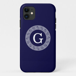Capa Para iPhone 11 Monograma inicial do Quadro de Linhas Chave Grego