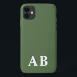 Capa Para iPhone 11 Monograma Inicial Minimalista Moderno Verde<br><div class="desc">Este design de capinha de telefone apresenta um design moderno simples em verde e branco. Faça uma capinha de telefone única com inicial e nome personalizados. Será um presente legal e único para alguém especial ou para você mesmo. Se quiser alterar as fontes ou a posição, clique no botão "Personalizar...</div>