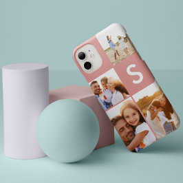 Capa Para iPhone 11 Monograma inicial preto de colagem de fotos modern