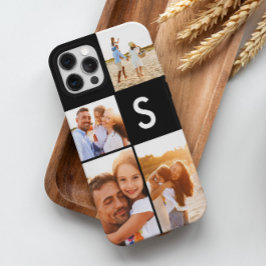 Capa Para iPhone 11 Monograma inicial preto de colagem de fotos modern