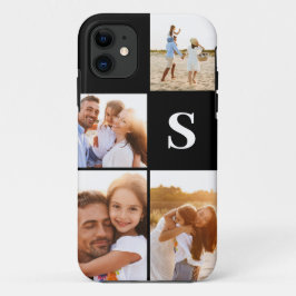 Capa Para iPhone 11 Monograma inicial preto de colagem de fotos modern