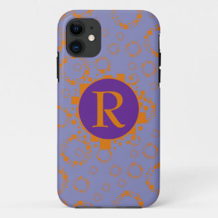 Capa Para iPhone 11 Monograma Laranja Púrpura Laranja Inicial Círculos