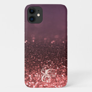 Capa Para iPhone 11 Monograma Legal de Glitter Bokeh Elegante