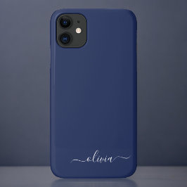 Capa Para iPhone 11 Monograma marinho Azul e Branco Moderno