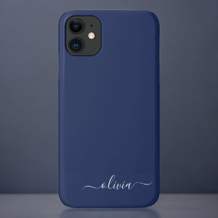Capa Para iPhone 11 Monograma marinho Azul e Branco Moderno
