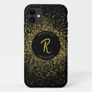 Capa Para iPhone 11 Monograma Menino Dourado e Negro
