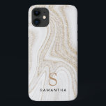 Capa Para iPhone 11 Monograma moderno de dourado branco de mármore bra<br><div class="desc">Monograma moderno de glitter de ouro branco mármore iPhone 11 Case</div>