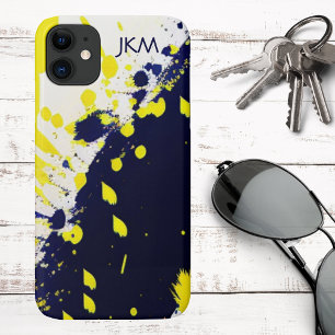 Capa Para iPhone 11 Monograma Moderno de Tinta Azul e Milho com Salpic