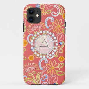 Capa Para iPhone 11 Monograma moderno do redemoinho da folha floral de