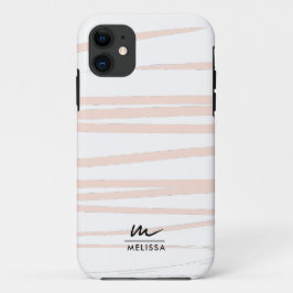 Capa Para iPhone 11 Monograma Moderno - Linhas Rosa Escuras Abstrato