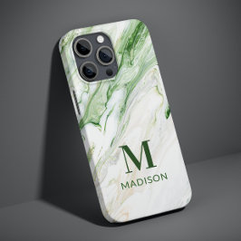 Capa Para iPhone 11 Monograma Moderno Verde Branco Personalizado com E