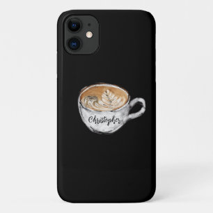 Capa Para iPhone 11 Monograma Nome Cappucccino Preto