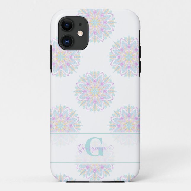 Capa Para iPhone 11 Monograma Pastel Rainbow Sundae Bolinhas Mandala (Verso)
