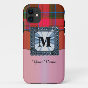 Capa Para iPhone 11 Monograma personalizado da xadrez de tartã vermelh