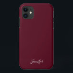 Capa Para iPhone 11 Monograma Personalizado de Cor do Vinho Borgonha S<br><div class="desc">Capa de telefone Chic de cor sólida em burgundy,  meu tom favorito de vermelho escuro. Uma linda cor de vinho com seu monograma bonito. Personalize com seu nome em um roteiro branco elegante.</div>