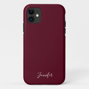 Capa Para iPhone 11 Monograma Personalizado de Cor do Vinho Borgonha S