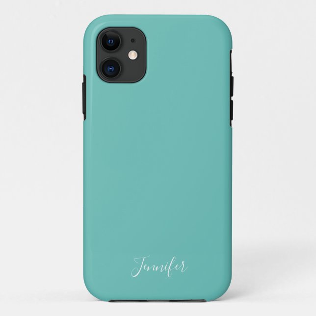 Capa Para iPhone 11 Monograma Personalizado de Cor Sólida Seafoam (Verso)