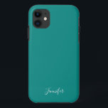 Capa Para iPhone 11 Monograma Personalizado de Cor Sólida Turquesa Esc<br><div class="desc">Capa de telefone Chic de cor sólida em turquesa escura,  meu tom favorito de pele profunda. Uma linda cor profunda com seu monograma personalizado. Personalize com seu nome em um roteiro branco elegante.</div>