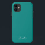 Capa Para iPhone 11 Monograma Personalizado de Cor Sólida Turquesa Esc<br><div class="desc">Capa de telefone Chic de cor sólida em turquesa escura,  meu tom favorito de pele profunda. Uma linda cor profunda com seu monograma personalizado. Personalize com seu nome em um roteiro branco elegante.</div>