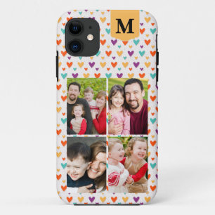 Capa Para iPhone 11 Monograma Personalizado de Corações Coloridos 4 Fo