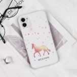 Capa Para iPhone 11 Monograma Personalizado de Estrelas de Cavalo Dour<br><div class="desc">Ilustração equina em rosa dourado sobre fundo branco com estrelas adicionadas com um roteiro elegante personalizado. Verifique em nossa loja se há mais itens correspondentes.</div>