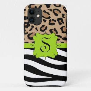 Capa Para iPhone 11 Monograma Personalizado de Impressão Zebra e Leop