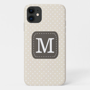 Capa Para iPhone 11 Monograma personalizado de padrão de Bolinhas bege