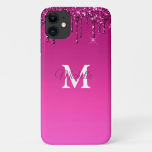 Capa Para iPhone 11 Monograma Personalizado do Glam & Fuchsia Ombre Gl