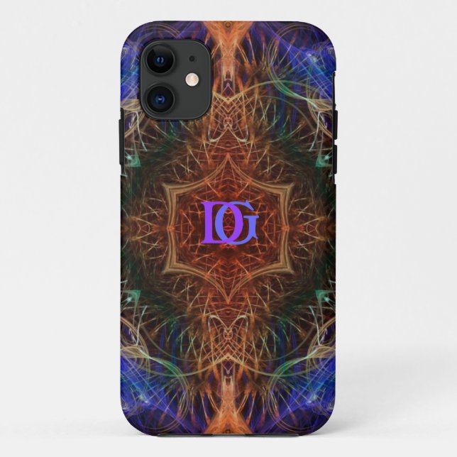 Capa Para iPhone 11 Monograma Personalizado Indigo-Terra de Arte Fract (Verso)