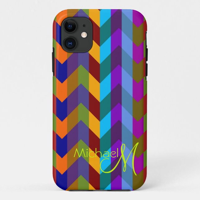 Capa Para iPhone 11 Monograma Personalizado Modern Chevron Zigzag 3 (Verso)