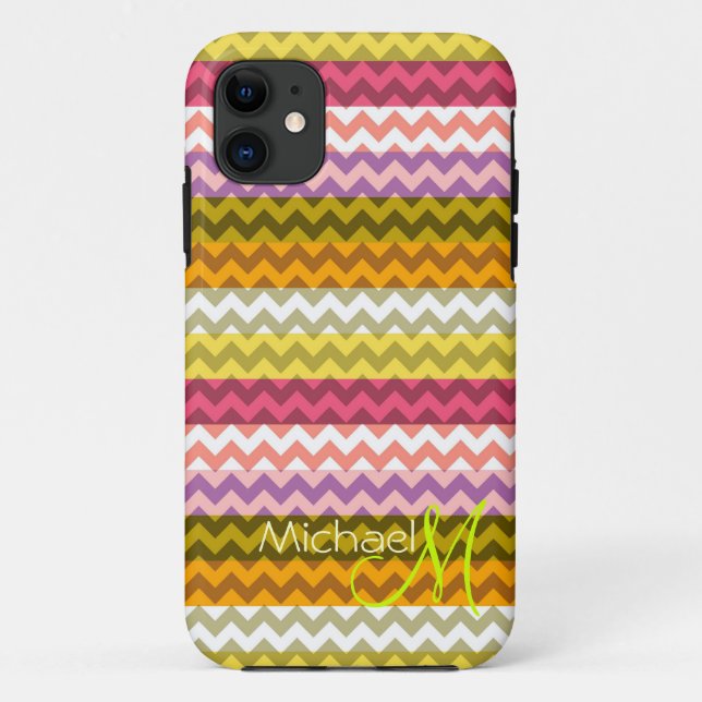 Capa Para iPhone 11 Monograma Personalizado Modern Chevron Zigzag 7 (Verso)