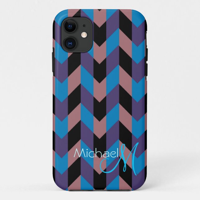 Capa Para iPhone 11 Monograma Personalizado Modern Chevron Zigzag 8 (Verso)