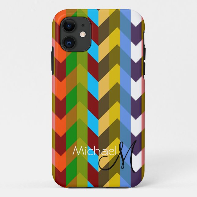 Capa Para iPhone 11 Monograma Personalizado Moderno Chevron Zigzag 10 (Verso)