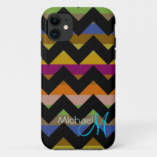 Capa Para iPhone 11 Monograma Personalizado Moderno Chevron Zigzag 9