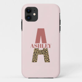 Capa Para iPhone 11 Monograma Personalizado Uma Impressão Colar Rosa