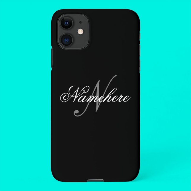 Capa Para iPhone 11 Monograma Personalizado Único de Nomes Preto e Bra (Criador carregado)