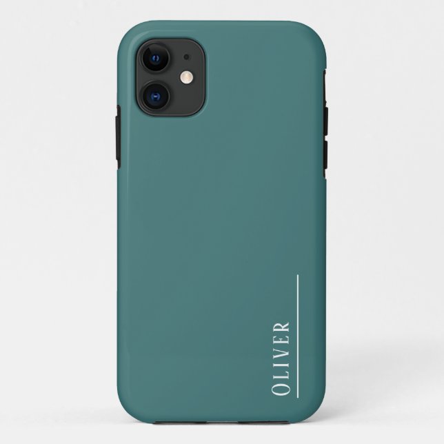 Capa Para iPhone 11 Monograma personalizado, verde aqua moderno (Verso)