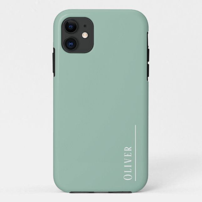 Capa Para iPhone 11 Monograma personalizado, verde senador moderno (Verso)