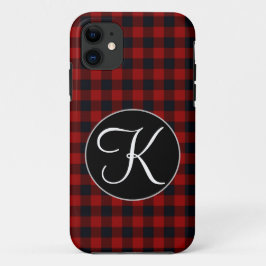 Capa Para iPhone 11 Monograma Personalizado Xadrez Búfalo Vermelho e P